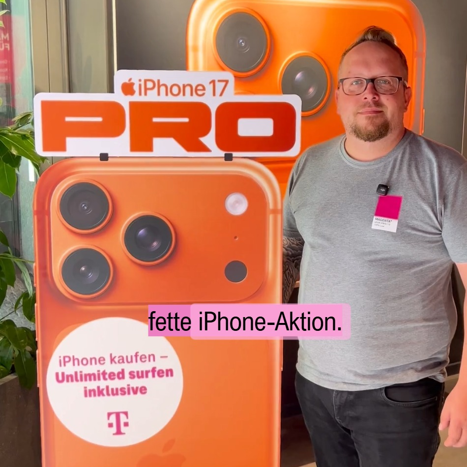 Vorschaubild zu einem Video über eine Telekom iPhone 17 Pro Aktion mit Unlimited Surfen, Smartphone-Angebot, Mobilfunktarif und persönlicher Beratung in Homburg, Homburg-Einöd im Globusmarkt und im Telekomshop St. Ingbert